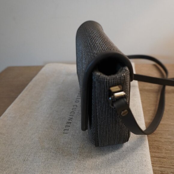 Brunello Cucinelli Monili Crossbody Bag Gunmetal Monili Charcoal Gray Leather - Picture 5 of 12